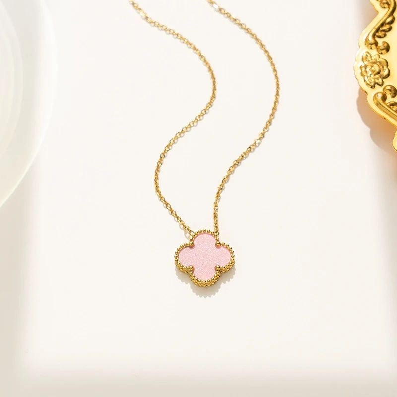 Pink clover necklace
