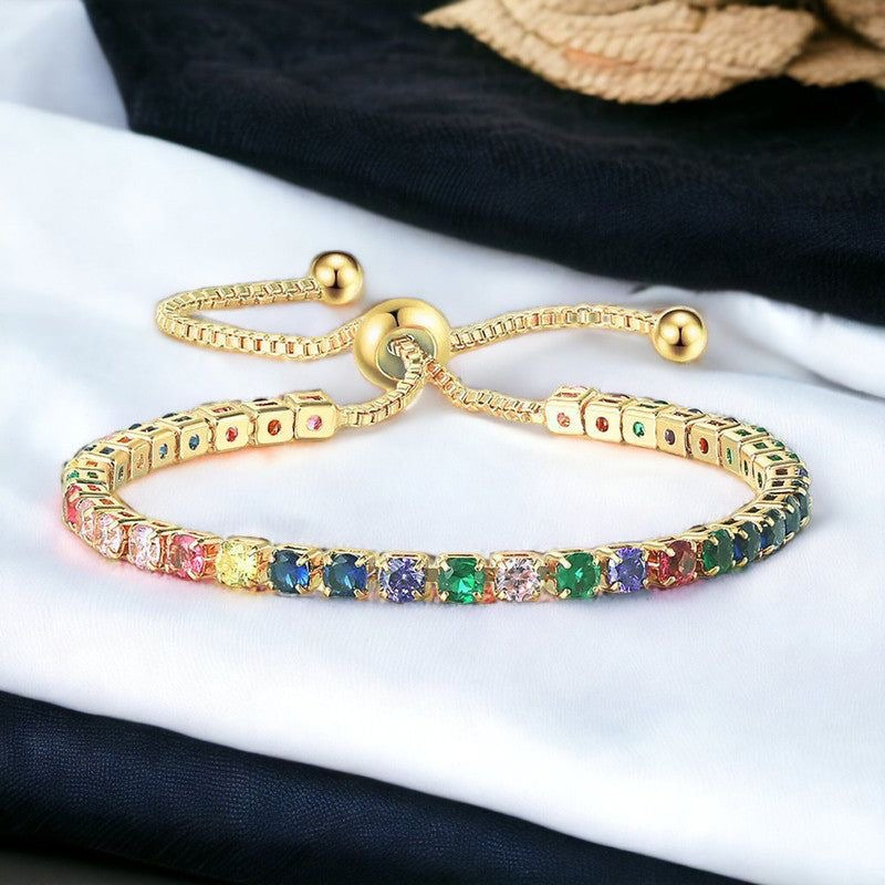Multi colour rainbow Adjustable Tennis Bracelet
