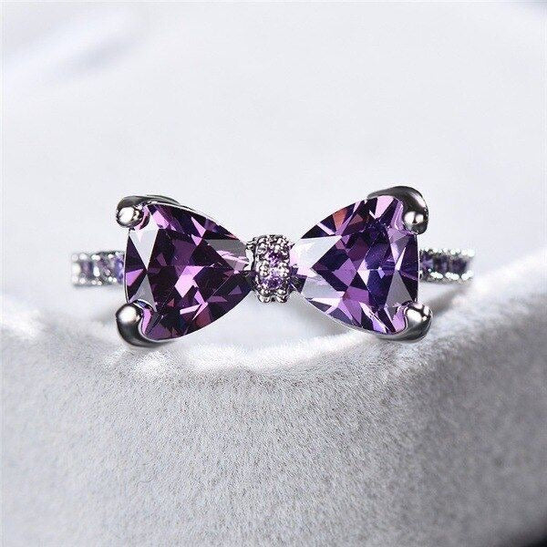 Aurora purple bow ring (adjustable)