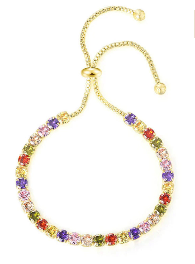 Multi colour rainbow Adjustable Tennis Bracelet