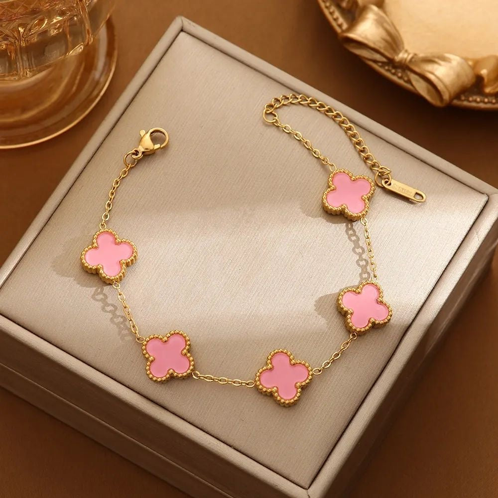 Pink Leaf clover bracelet