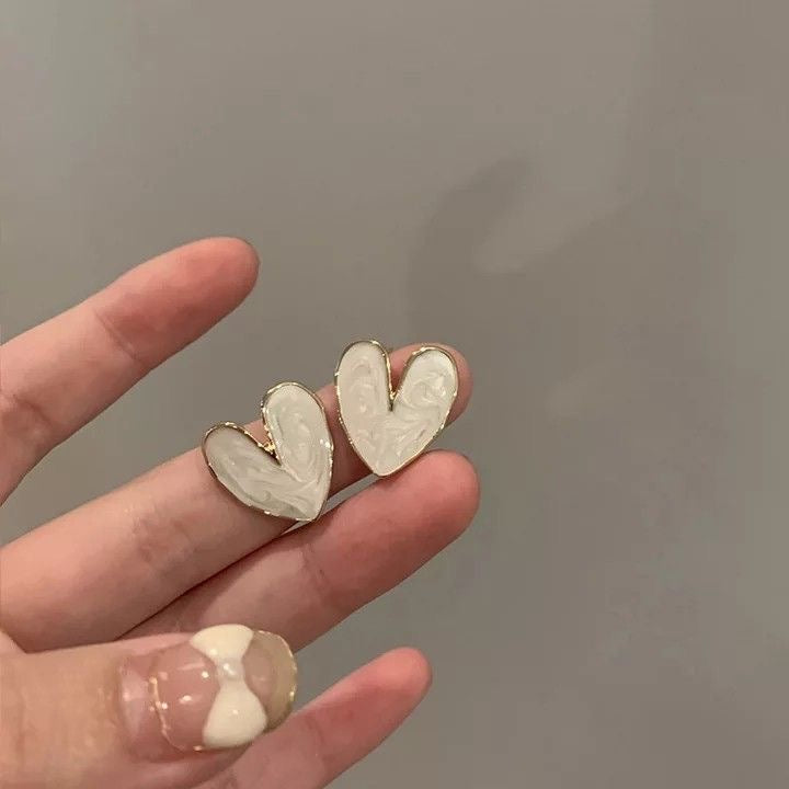 White enamel heart earrings
