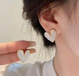 White enamel heart earrings