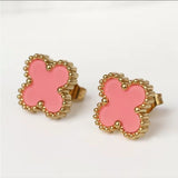 Leaf clover earrings (pink)