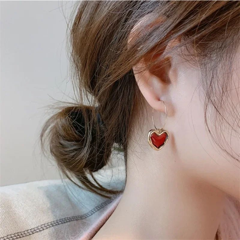 Deep red heart earrings