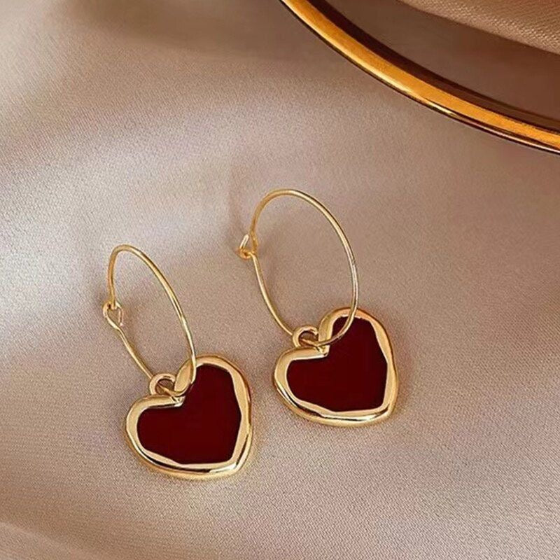 Deep red heart earrings