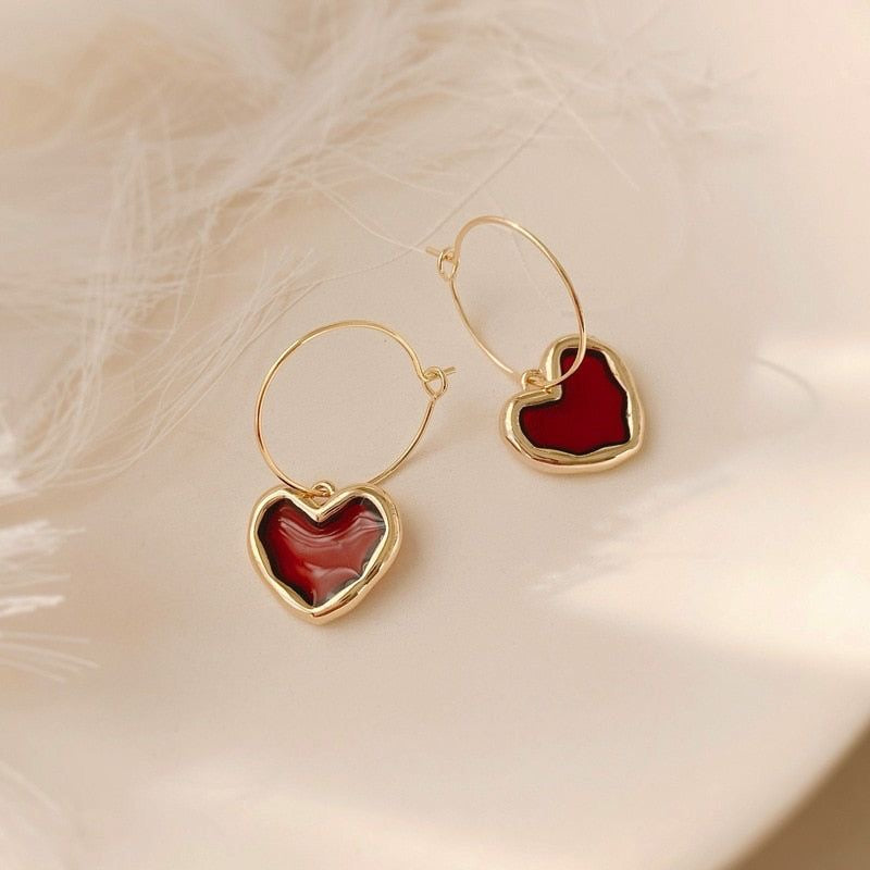 Deep red heart earrings