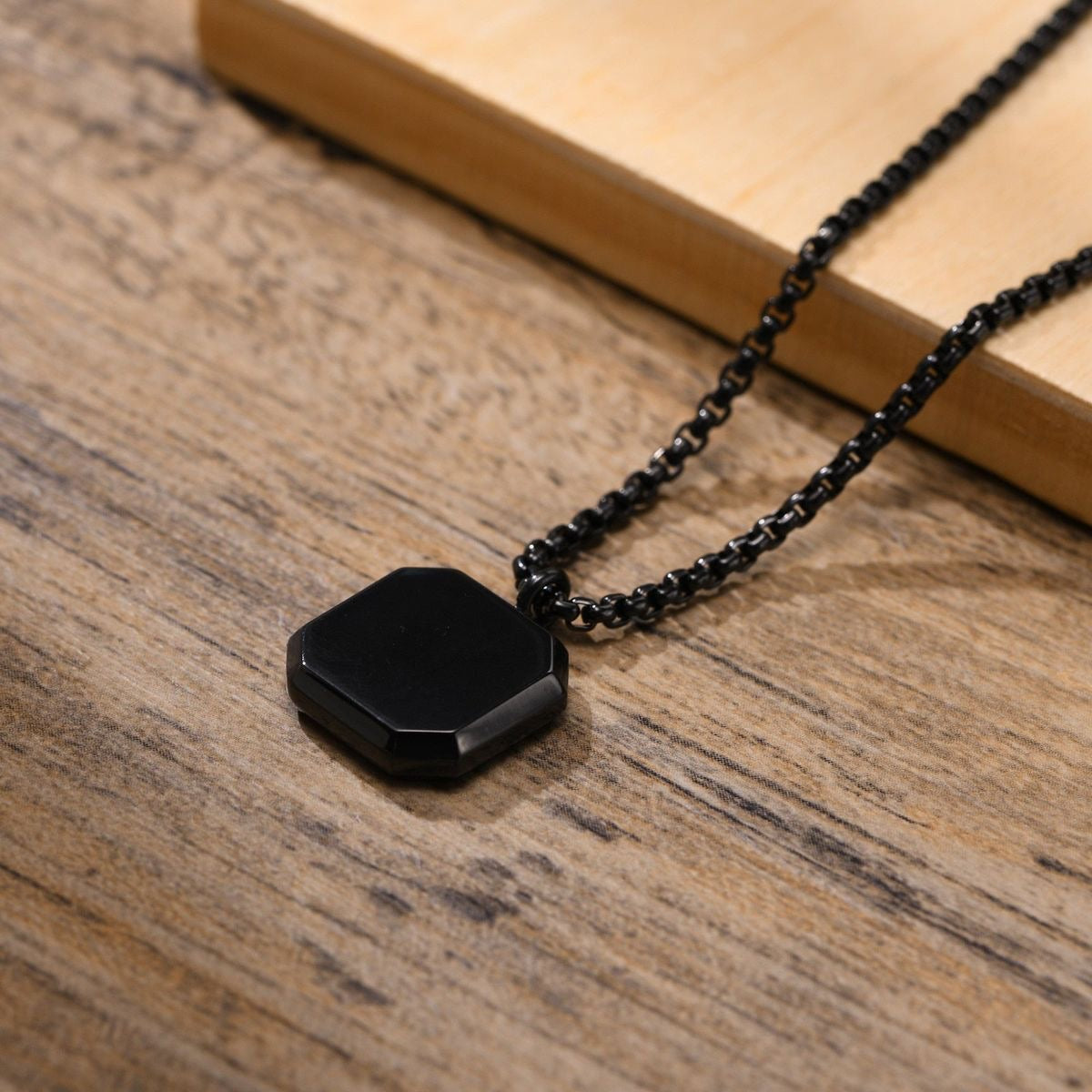 Black square locket chain