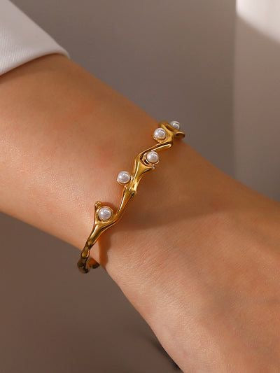 Golden pearl wave cuff bracelet