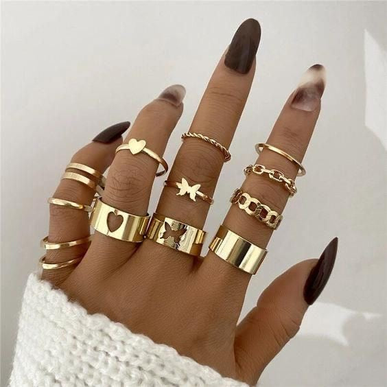 Dainty charm ring set (12 rings)