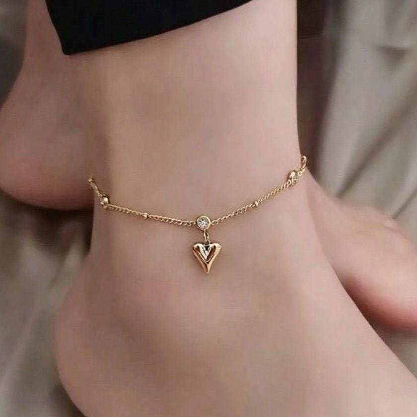 Heart drop anklet