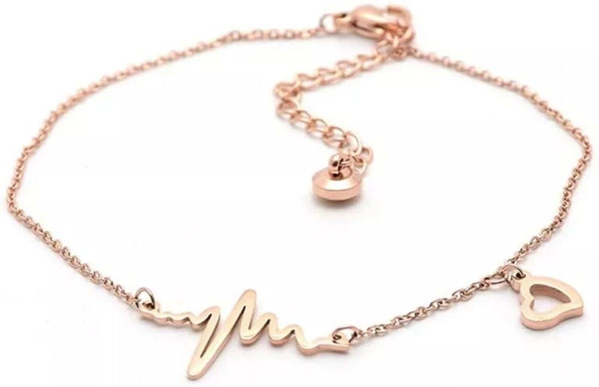 Heart beat rosegold anklet