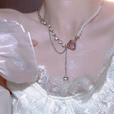 Pearl pink rhinestone necklace