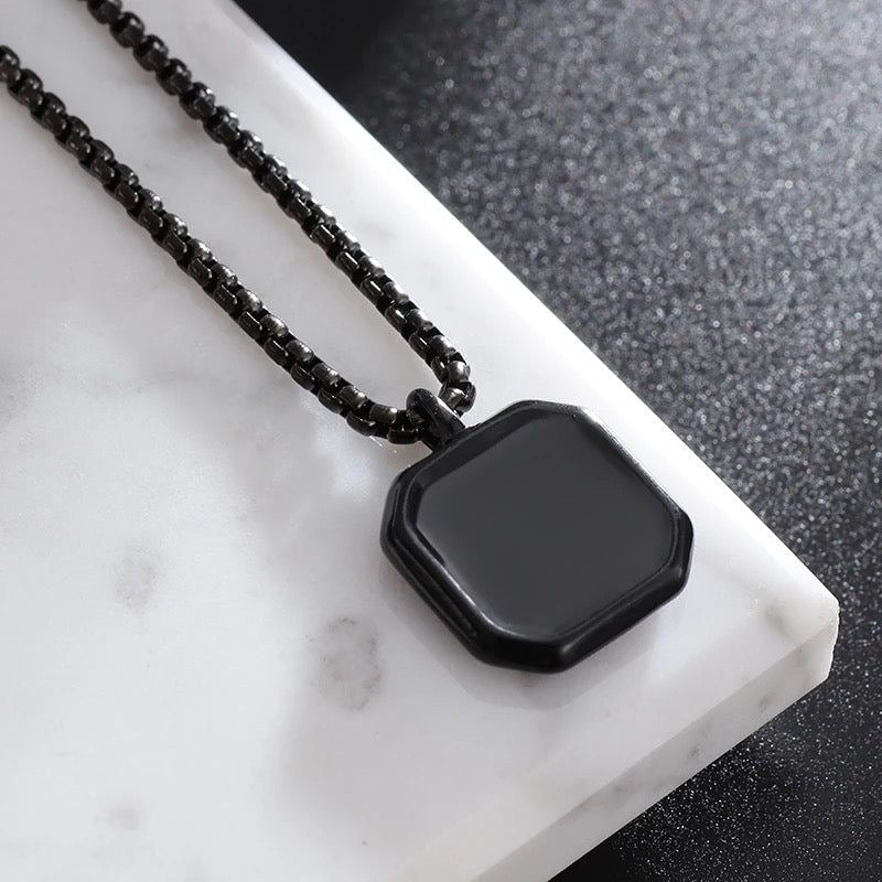 Black square locket chain