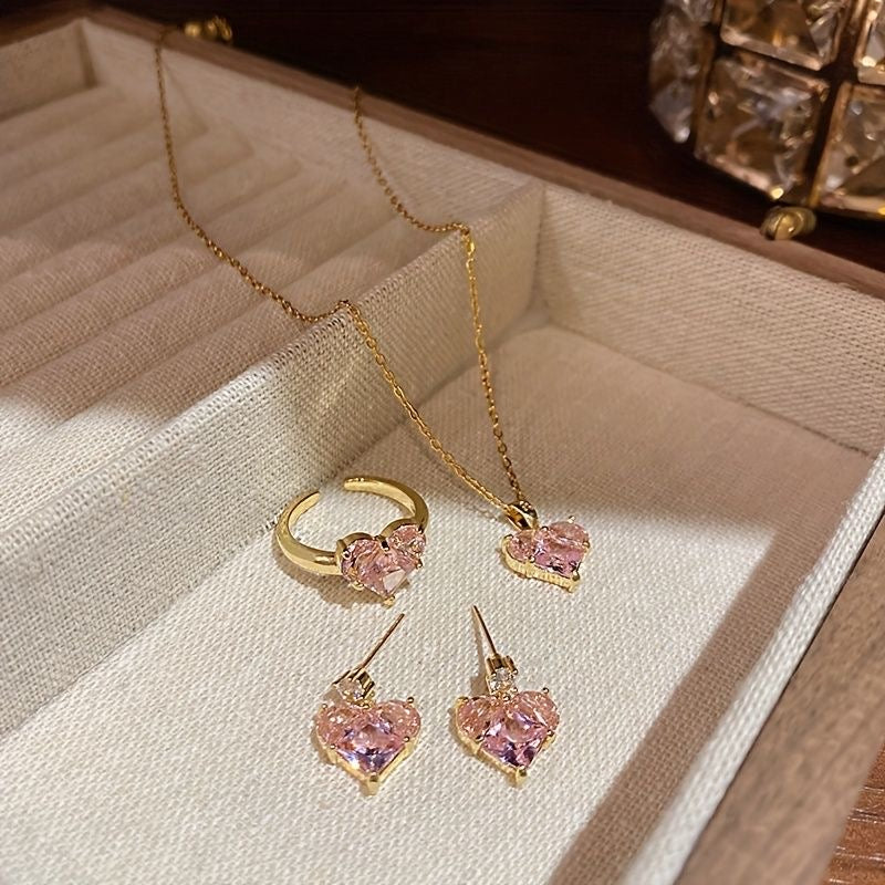 Pink crystal jewellery set