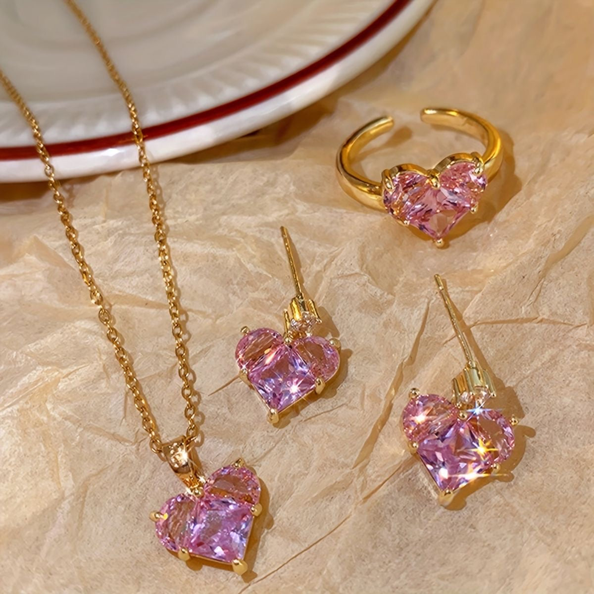 Pink crystal jewellery set